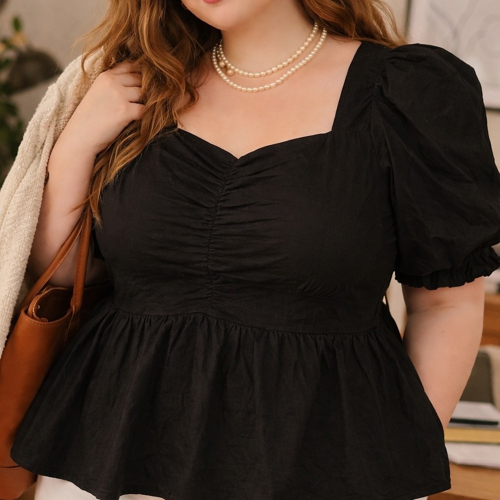 Old Navy 4x Womens Black‎ Puff Sleeve Smocked Babydoll Dark Cottagecore Coquette